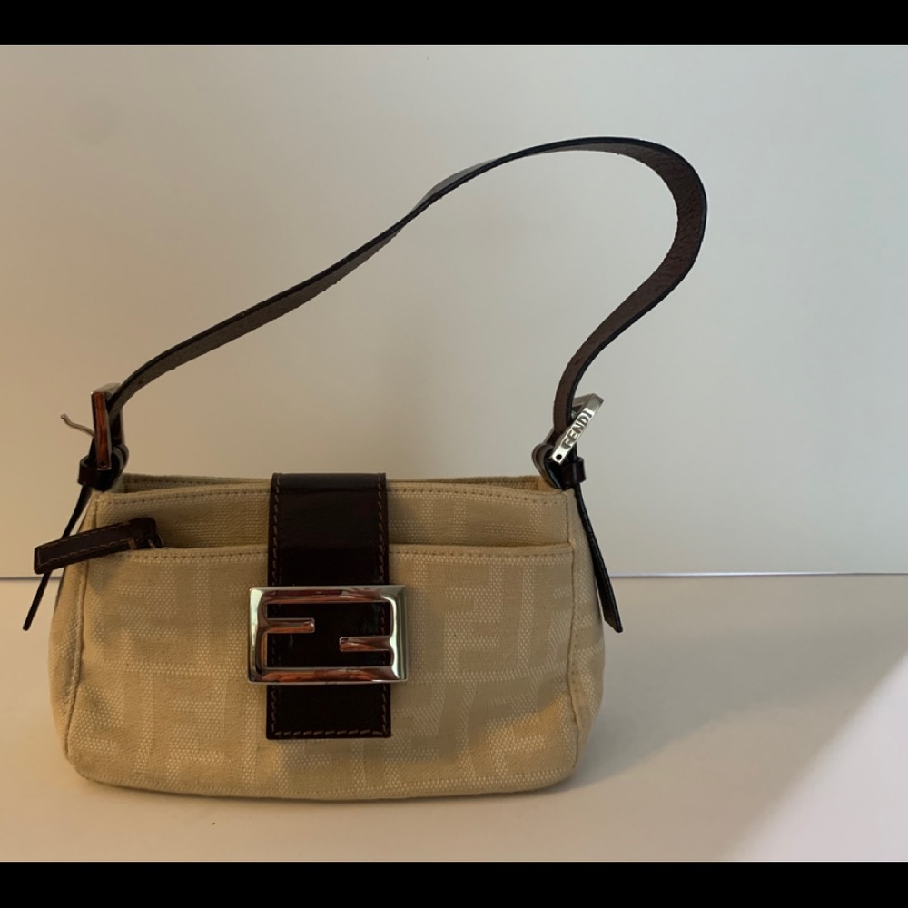 Fendi Beige Canvas Monogram Baguette